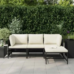 Tuinmeubelen*vidaXL 4-delige Loungeset met kussens poly rattan Zwart