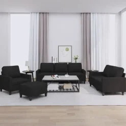 Banken*vidaXL 4-delige loungeset met kussens stof Zwart