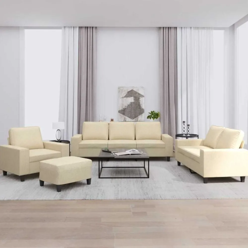 Banken*vidaXL 4-delige Loungeset stof crèmekleurig Crème