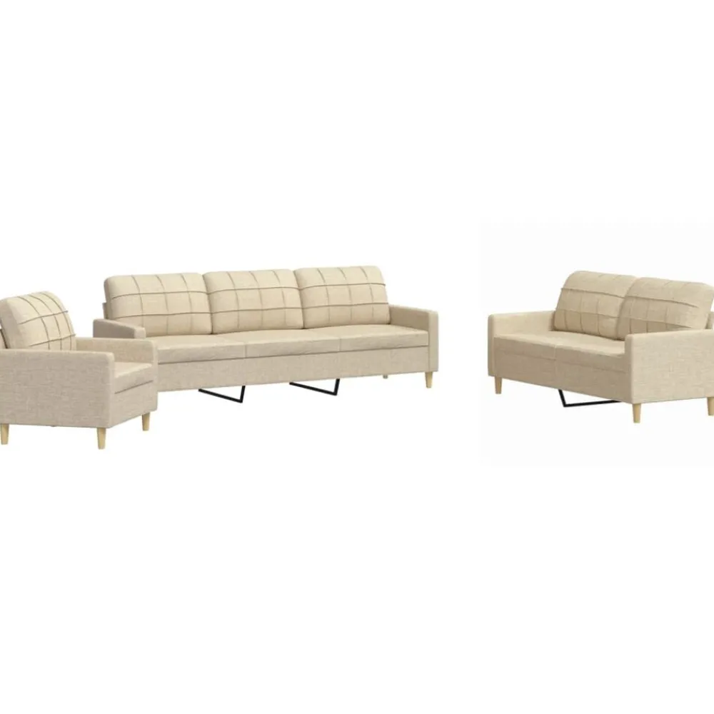 Banken*vidaXL 3-delige Loungeset stof crèmekleurig Crème