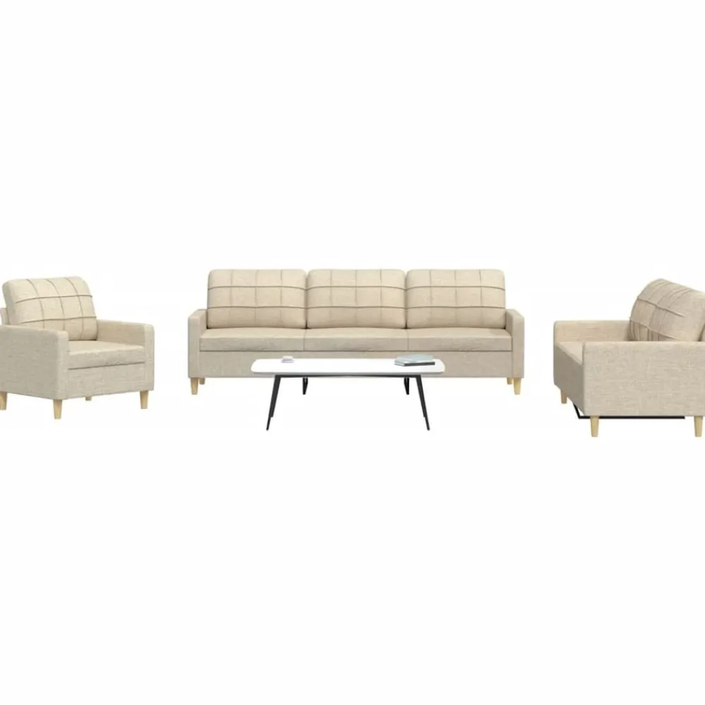 Banken*vidaXL 3-delige Loungeset stof crèmekleurig Crème