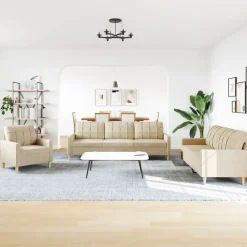 Banken*vidaXL 3-delige Loungeset stof crèmekleurig Crème