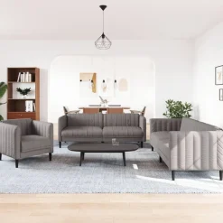 Banken*vidaXL 3-delige Loungeset stof Taupe