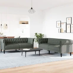 Banken*vidaXL 2-delige Loungeset stof Donkergrijs