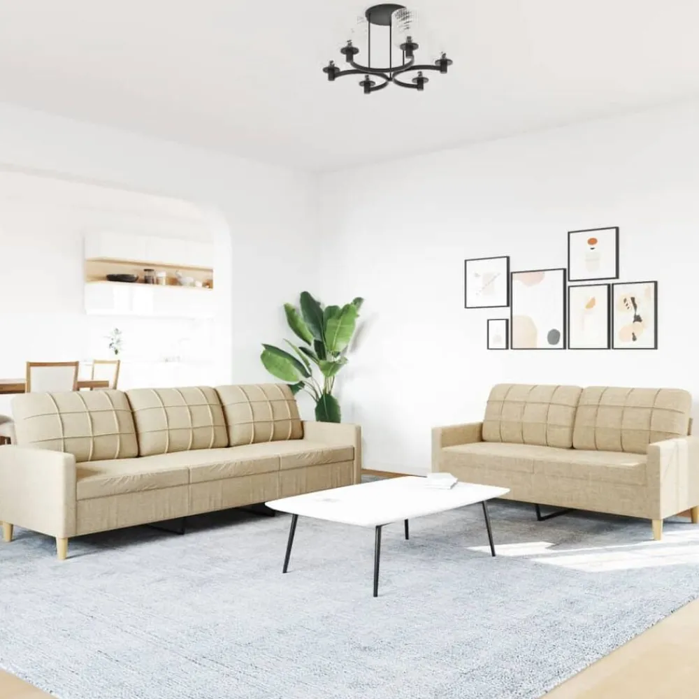 2-delige Loungeset stof crèmekleurig>vidaXL Sale