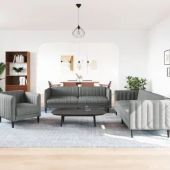 Banken*vidaXL 3-delige Loungeset stof Donkergrijs