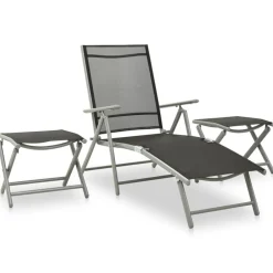 Tuinmeubelen*vidaXL 3-delige Loungeset textileen en aluminium kleurig Zilver