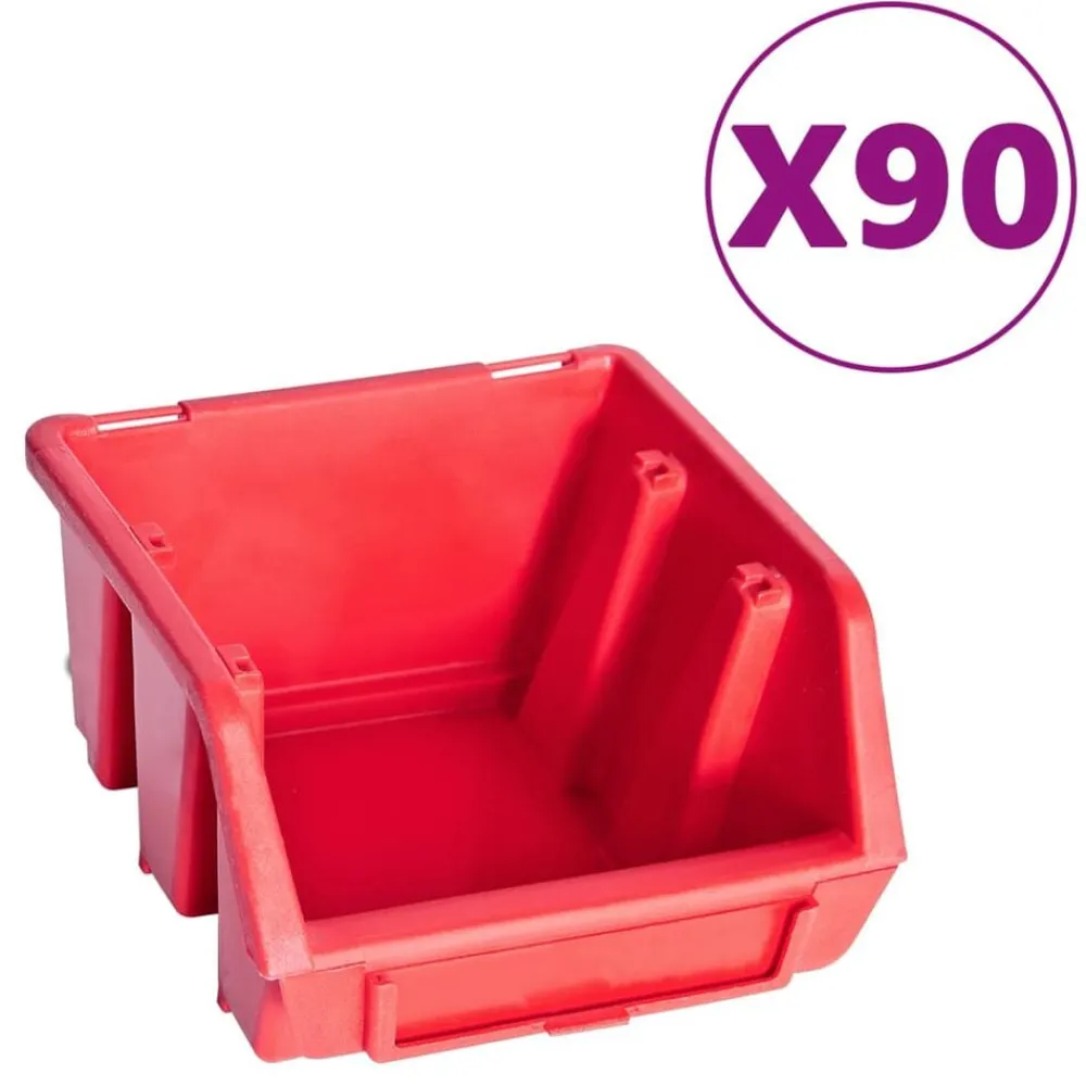 Bouwbeslag*vidaXL 96-delige Opslagbakkenset met wandpanelen en zwart Rood