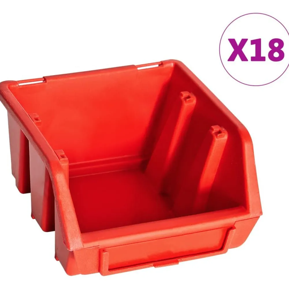Bouwbeslag*vidaXL 32-delige Opslagbakkenset met wandpanelen rood en zwart Zwart en rood
