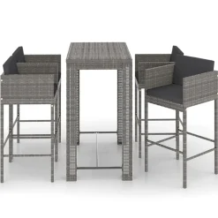 Tuinmeubelen*vidaXL 5-delige Tuinbarset met kussens poly rattan Grijs