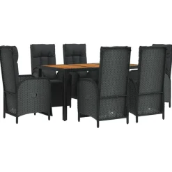 Tuinmeubelen*vidaXL 7-delige Tuinset met kussens poly rattan zwart