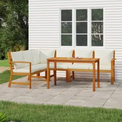 Tuinmeubelen*vidaXL 5-delige Tuinset met kussens massief acaciahout
