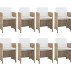 Tuinmeubelen*vidaXL 9-delige Tuinset met kussens poly rattan Beige