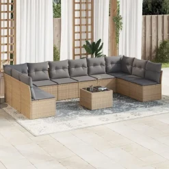 11-delige Tuinset met kussens poly rattan beige>vidaXL Best