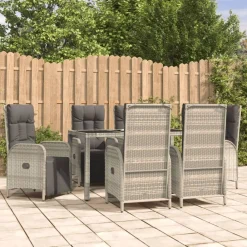 7-delige Tuinset met kussens poly rattan grijs>vidaXL