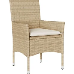Tuinmeubelen*vidaXL 9-delige Tuinset met kussens poly rattan en glas beige beige en cr&egrave;mekleurig
