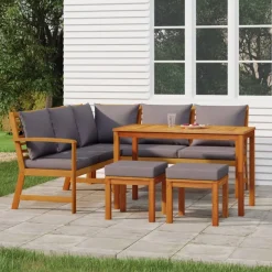 6-delige Tuinset met kussens massief acaciahout>vidaXL New