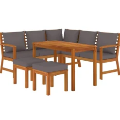 6-delige Tuinset met kussens massief acaciahout><noscript><img width=