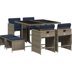 9-delige tuinset met kussens, grijs polyrotan>vidaXL Online