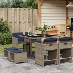 9-delige tuinset met kussens, grijs polyrotan>vidaXL Online