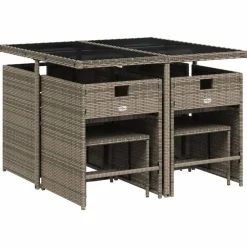 9-delige tuinset met kussens, grijs polyrotan><noscript><img width=