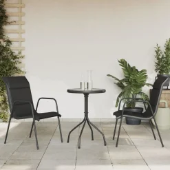 Tuinmeubelen*vidaXL 3-delige Tuinset staal zwart