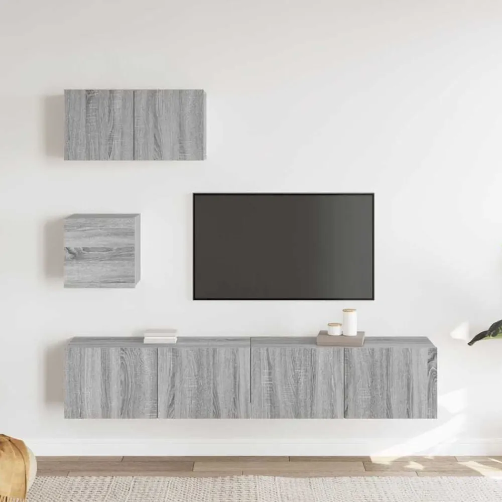 4-delige Tv-meubelset bewerkt hout eikenkleurig>vidaXL Sale