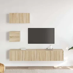 Tv-Meubels*vidaXL 4-delige Tv-meubelset bewerkt hout kleurig Sonoma eiken