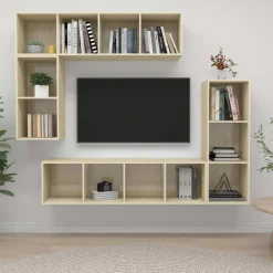 Tv-Meubels*vidaXL 4-delige Tv-meubelset bewerkt hout kleurig Sonoma eiken