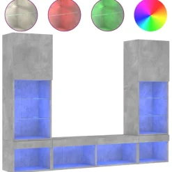 Tv-Meubels*vidaXL 5-delige Tv-wandmeubelset met LED bewerkt hout betongrijs