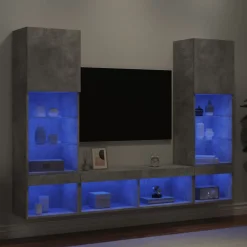 Tv-Meubels*vidaXL 5-delige Tv-wandmeubelset met LED bewerkt hout betongrijs