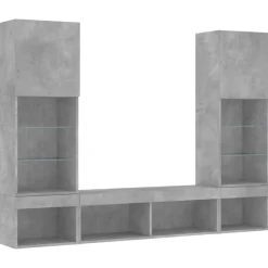 Tv-Meubels*vidaXL 5-delige Tv-wandmeubelset met LED bewerkt hout betongrijs