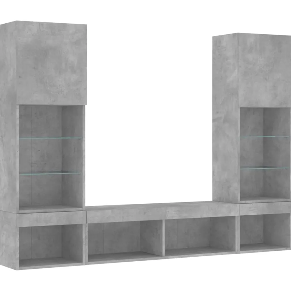 Tv-Meubels*vidaXL 5-delige Tv-wandmeubelset met LED bewerkt hout betongrijs