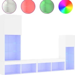 4-delige Tv-wandmeubelset met LED-verlichting bewerkt hout>vidaXL New