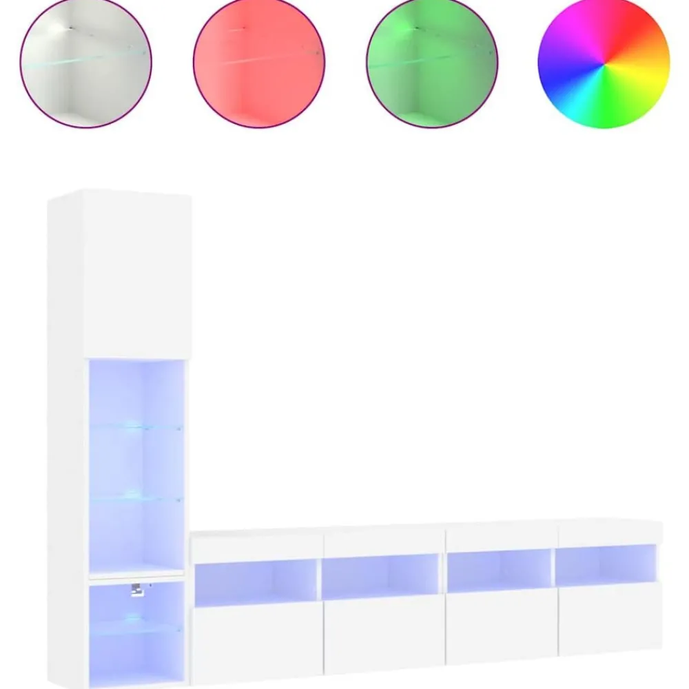 Tv-Meubels*vidaXL 4-delige Tv-wandmeubelset met LED-verlichting bewerkt hout Wit