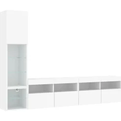 Tv-Meubels*vidaXL 4-delige Tv-wandmeubelset met LED-verlichting bewerkt hout Wit