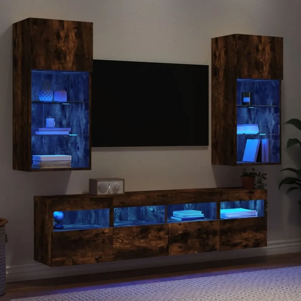Tv-Meubels*vidaXL 5-delige tv-wandmeubelset met LED bewerkt hout Gerookt eiken