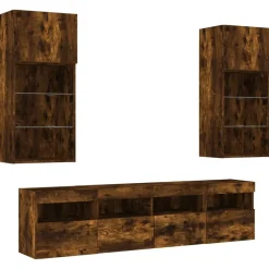 Tv-Meubels*vidaXL 5-delige tv-wandmeubelset met LED bewerkt hout Gerookt eiken