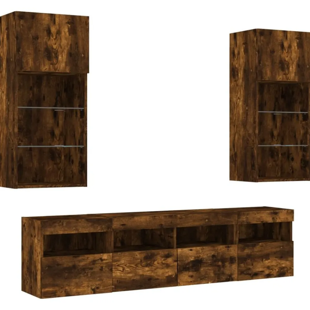 Tv-Meubels*vidaXL 5-delige tv-wandmeubelset met LED bewerkt hout Gerookt eiken