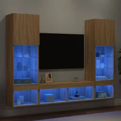 5-delige Tv-wandmeubelset met LED bewerkt hout>vidaXL Clearance