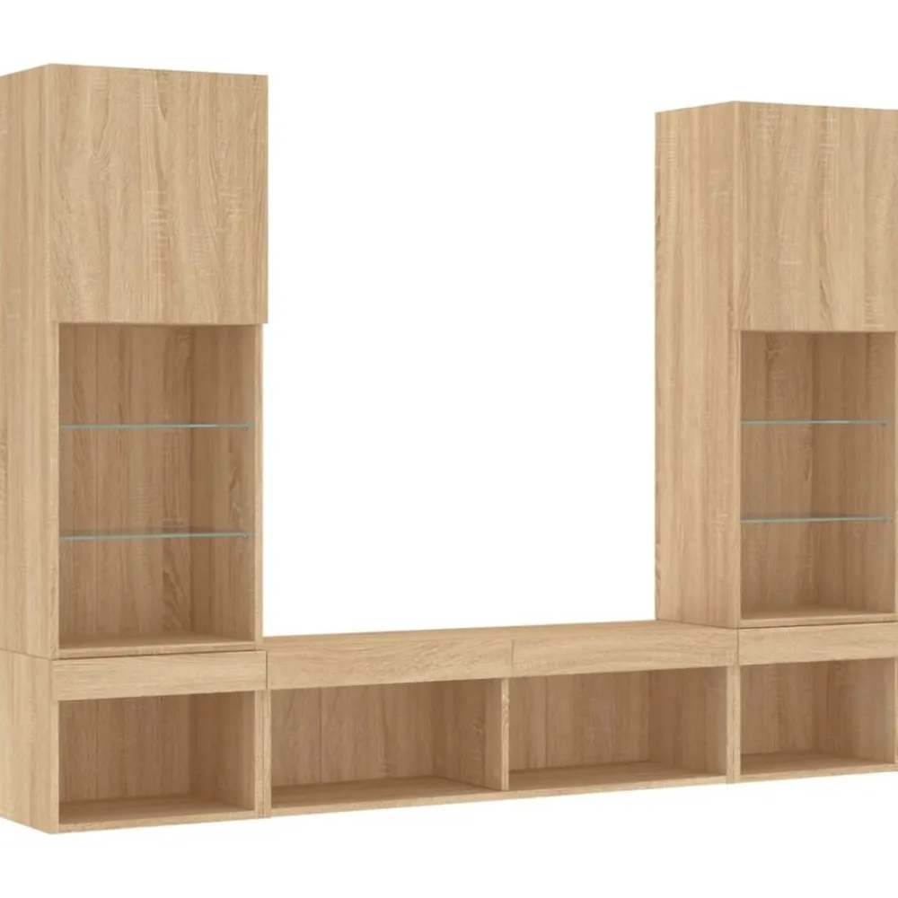 5-delige Tv-wandmeubelset met LED bewerkt hout>vidaXL Clearance