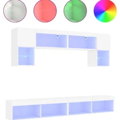 6-delige Tv-wandmeubelset met LED-verlichting bewerkt hout>vidaXL New