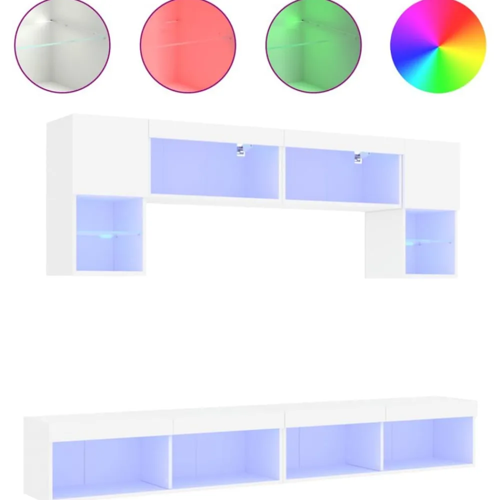 6-delige Tv-wandmeubelset met LED-verlichting bewerkt hout>vidaXL New
