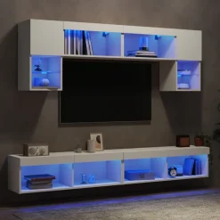 6-delige Tv-wandmeubelset met LED-verlichting bewerkt hout>vidaXL New