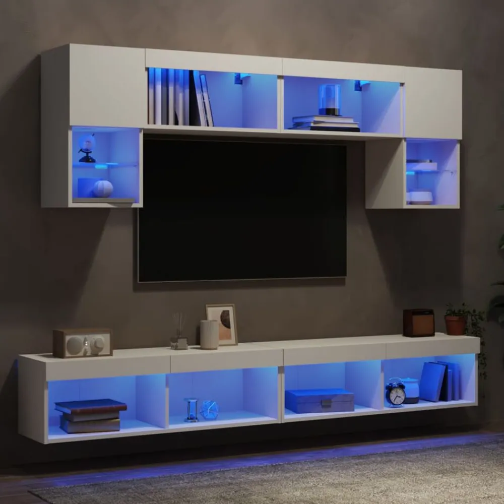 6-delige Tv-wandmeubelset met LED-verlichting bewerkt hout>vidaXL New