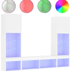 5-delige Tv-wandmeubelset met LED-verlichting bewerkt hout>vidaXL New