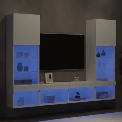 5-delige Tv-wandmeubelset met LED-verlichting bewerkt hout>vidaXL New