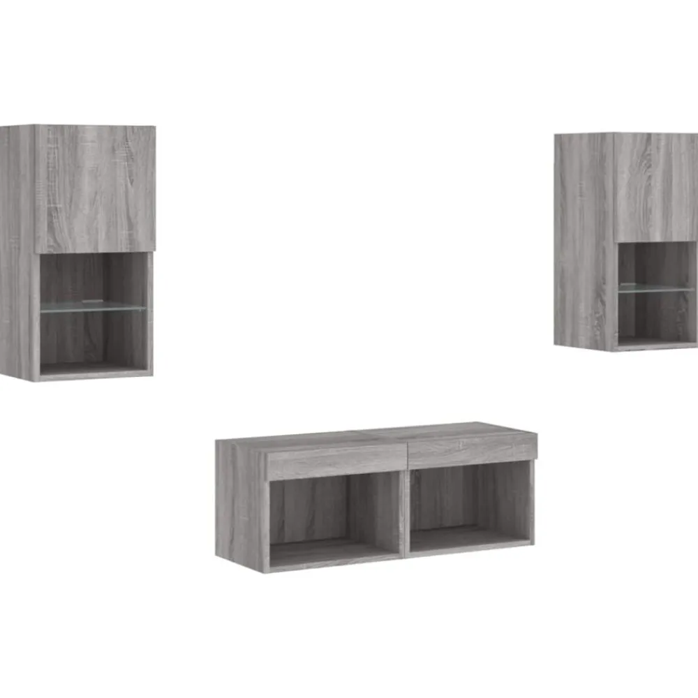 4-delige tv-wandmeubelset met LED-verlichting>vidaXL Sale