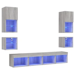 Tv-Meubels*vidaXL 8-delige Tv-wandmeubelset met LED bewerkt hout Grijs sonoma