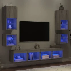 Tv-Meubels*vidaXL 8-delige Tv-wandmeubelset met LED bewerkt hout Grijs sonoma